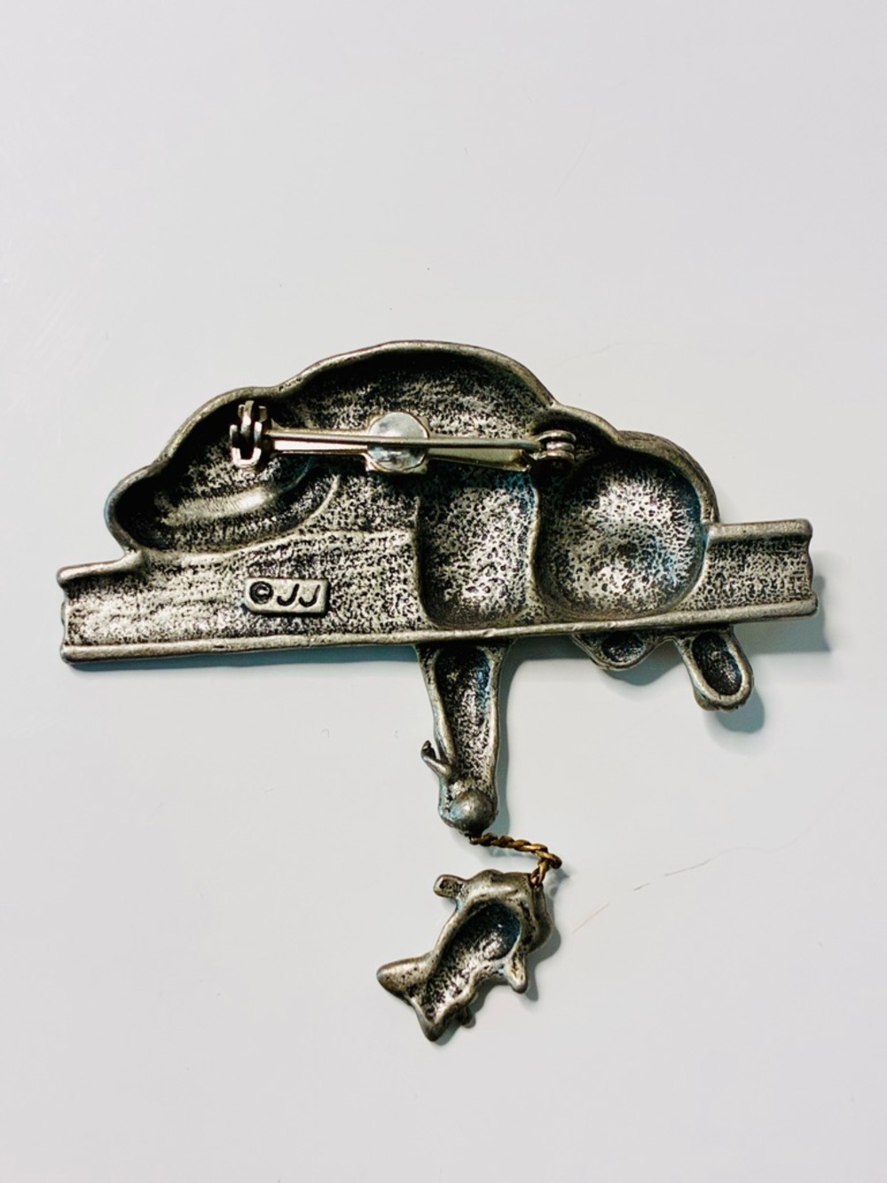 VTG Cat Brooch in Silver Tone with Dangling Mouse Charm Business Casual - Picture 7 of 12